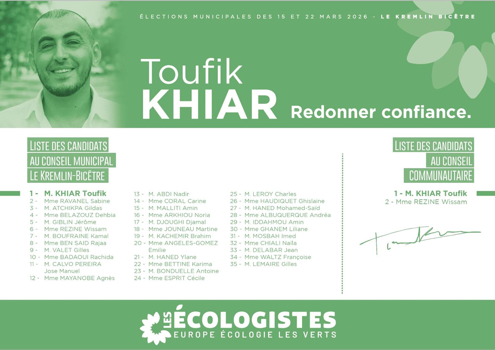 Bulletin de vote - Liste Toufik Khiar
